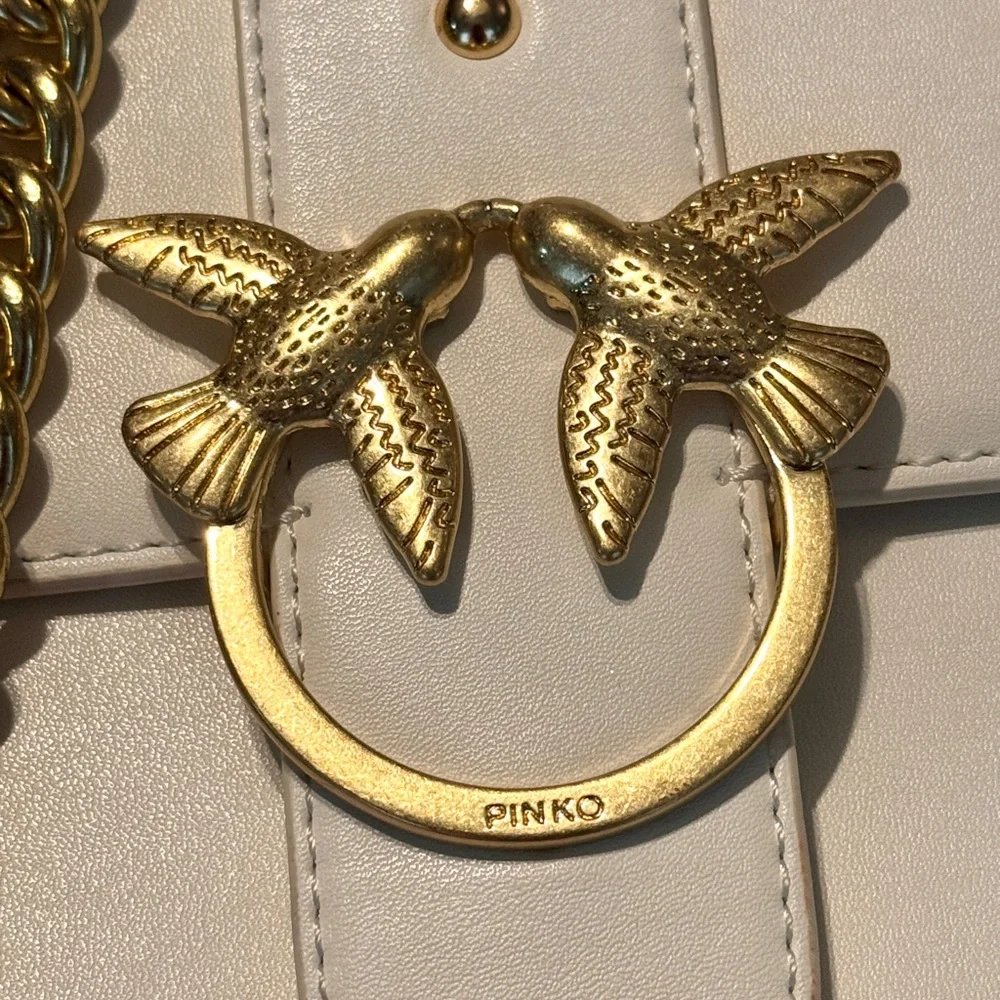 FLAW Pinko White Crossbody Bag with Birds Gold Accents
